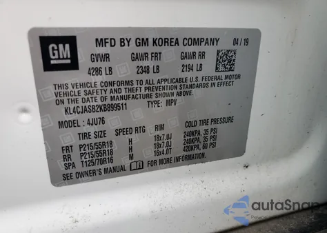 2019 Buick Encore Preferred from USA, damaged, VIN KL4CJASB2KB899511